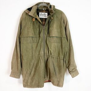 STUDIO 7036 BY PHILLIPE MONET VINTAGE GREEN LEATHER HOODED JACKET MEDIUM